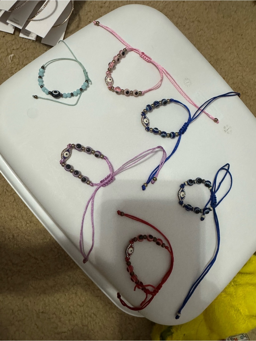 Evil Eye Adjustable Beaded Cord Bracelets Multicolor Mixed Lot of 6 Unisex